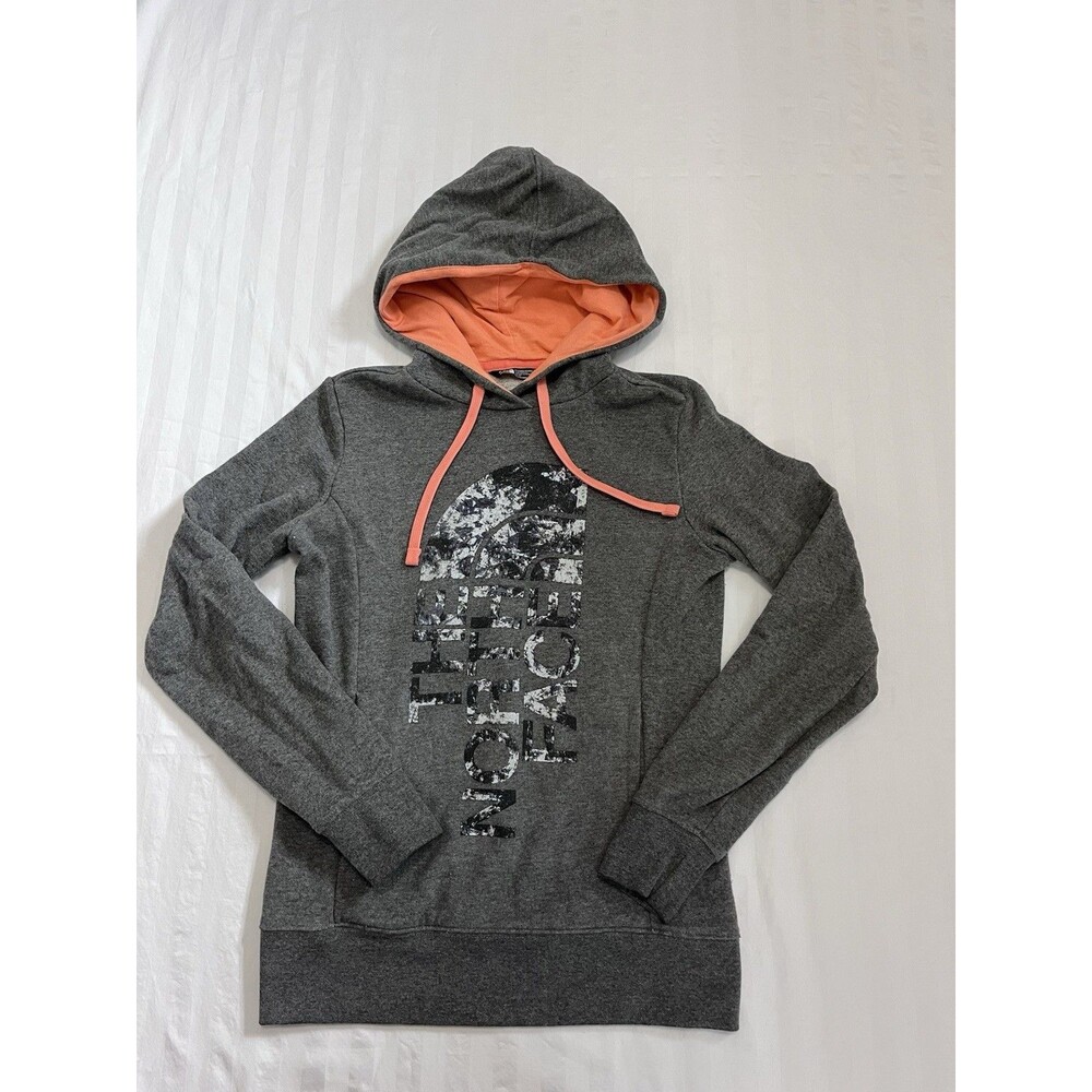 The North Face Women XS Trivert Pullover Hoodie Gray Orange Fleece Sweatshirt